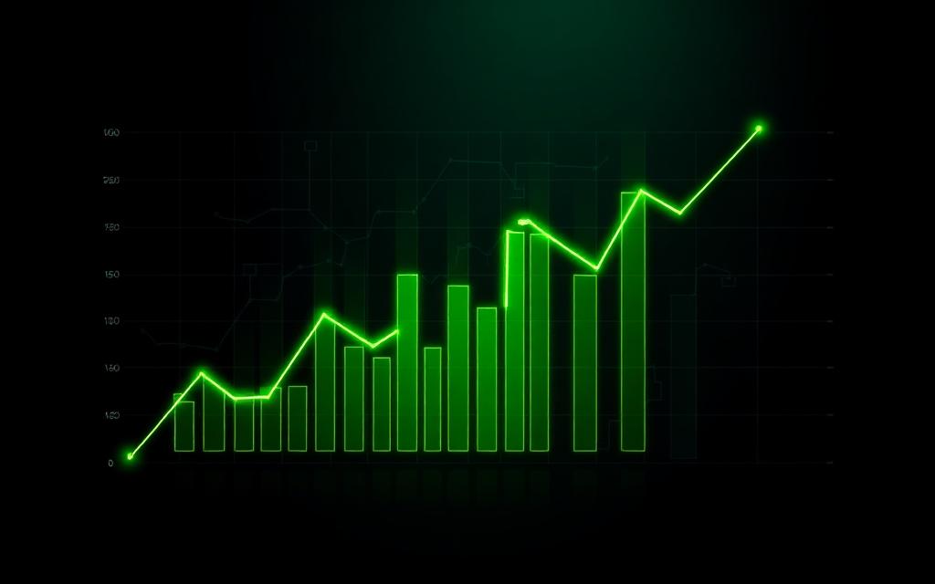Abstract performance marketing chart showing growth in lime green